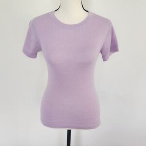 Mai Purple Cashmere Sweater Blouse Top Shirt Short Sleeve Babydoll Tee S